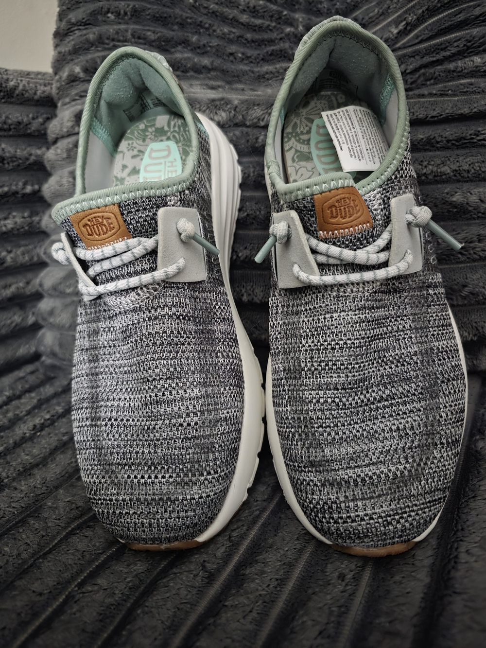 Hey Dude Knit Slip-On Sneakers in Grey with Mint Trim